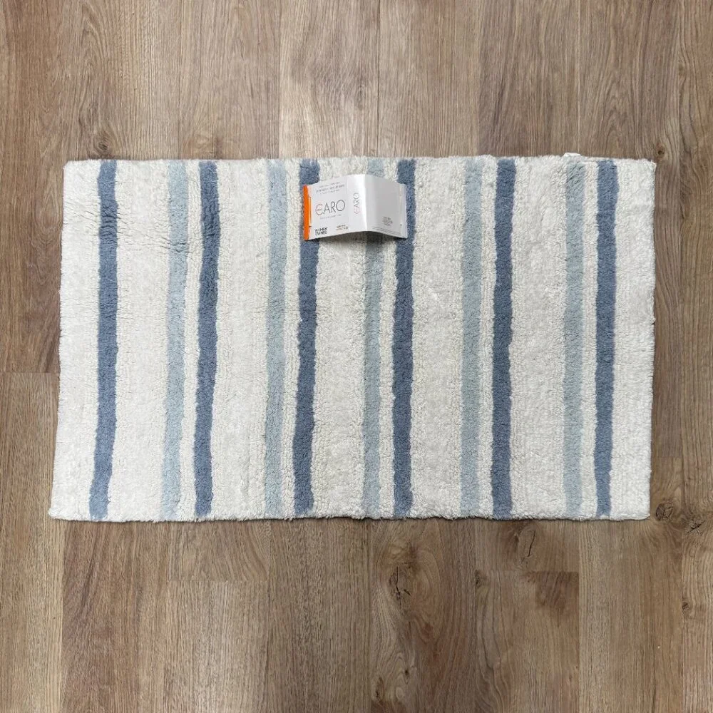 Caro 21 x 34 Blue White Stripes Striped Bath Rug Mat 100% COTTON Non Slip